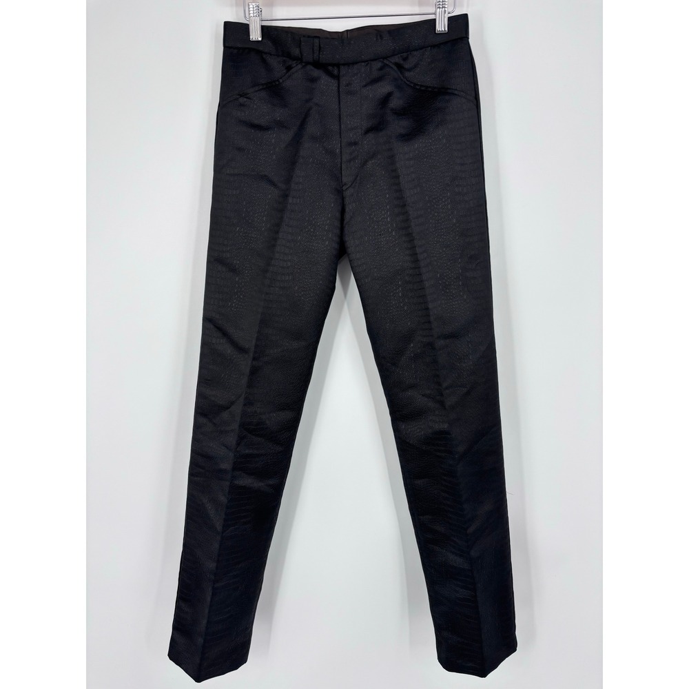 VTG Anna Sui Faux Croc Embossed Textured Slim Trousers Womens 30x31 Black